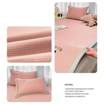 Blush pink diamond jacquard cooling bed sheet set bedroom