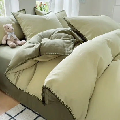 Blush pink & gray cotton edge embroidery bedding set bedroom duvet