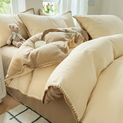 Blush pink & gray cotton edge embroidery bedding set bedroom duvet