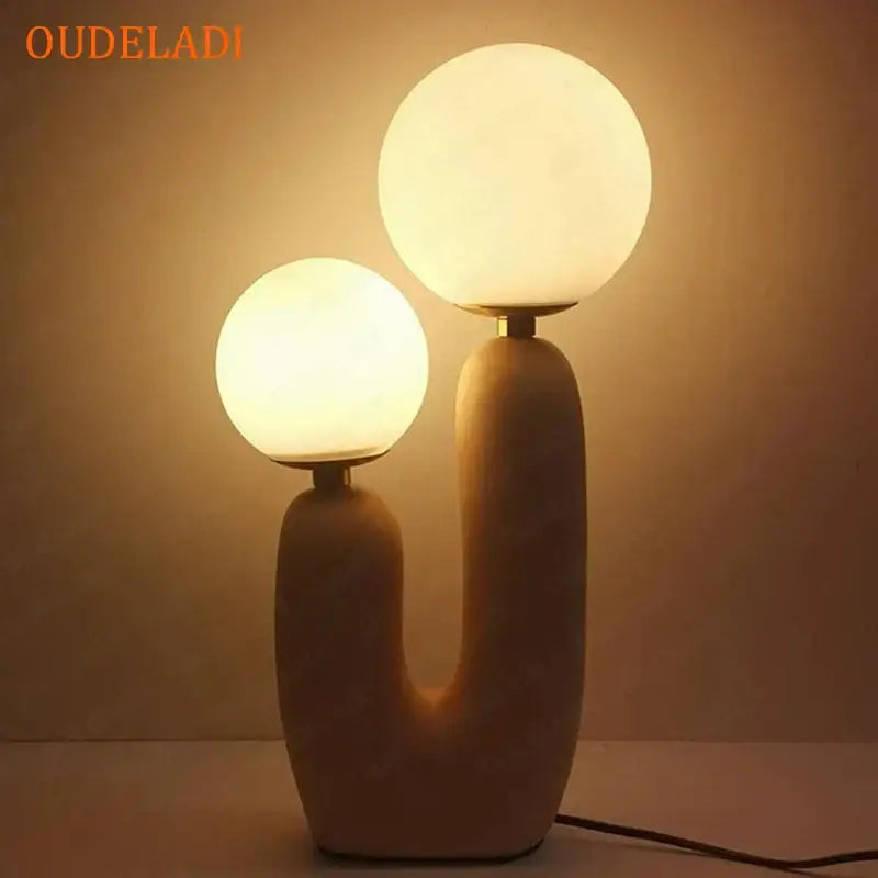 Blush pink & white glass ball led table lamp for bedroom