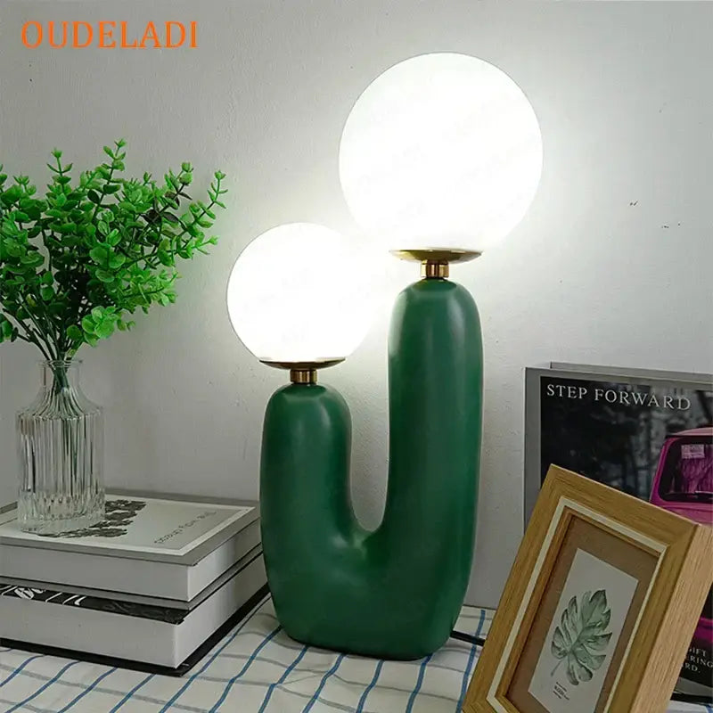 Blush pink & white glass ball led table lamp for bedroom