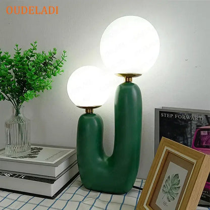 Blush pink & white glass ball led table lamp for bedroom