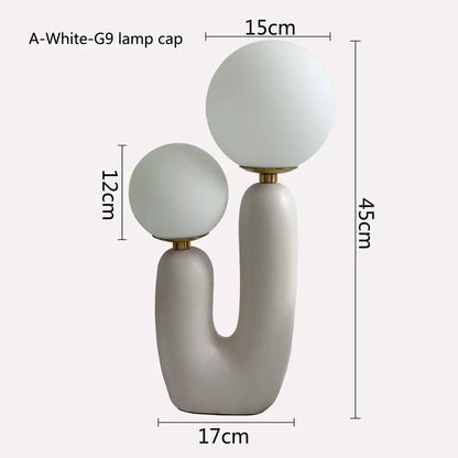 Blush pink & white glass ball led table lamp for bedroom