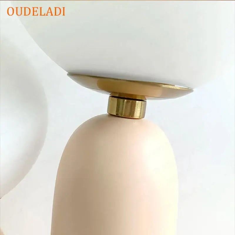 Blush pink & white glass ball led table lamp for bedroom