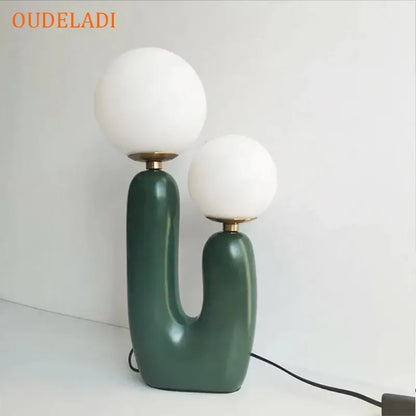 Blush pink & white glass ball led table lamp for bedroom