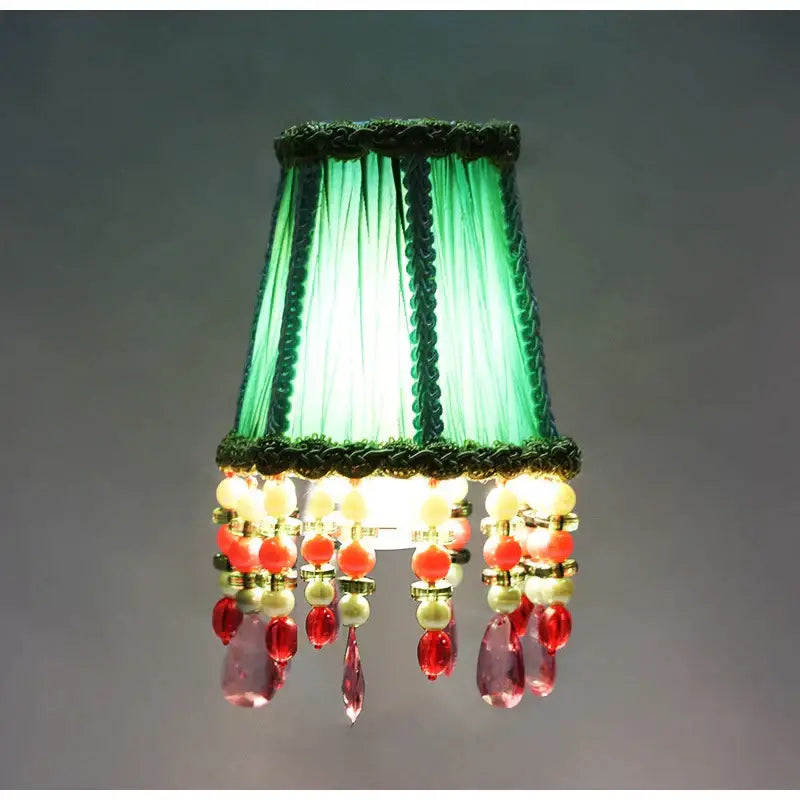 Bohemia emerald green cloth pleated lampshade bedroom decor with beads