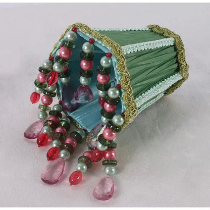 Bohemia emerald green cloth pleated lampshade bedroom decor with beads