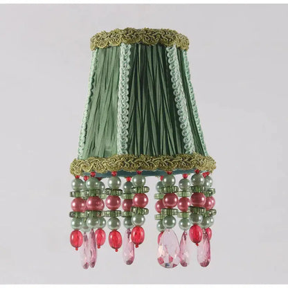 Bohemia emerald green cloth pleated lampshade bedroom decor with beads