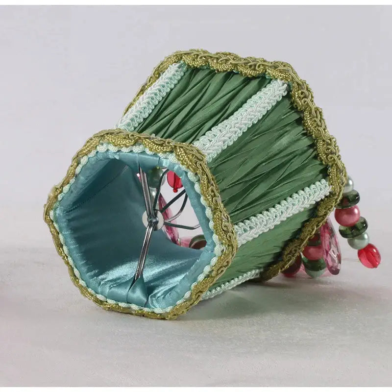 Bohemia emerald green cloth pleated lampshade bedroom decor with beads