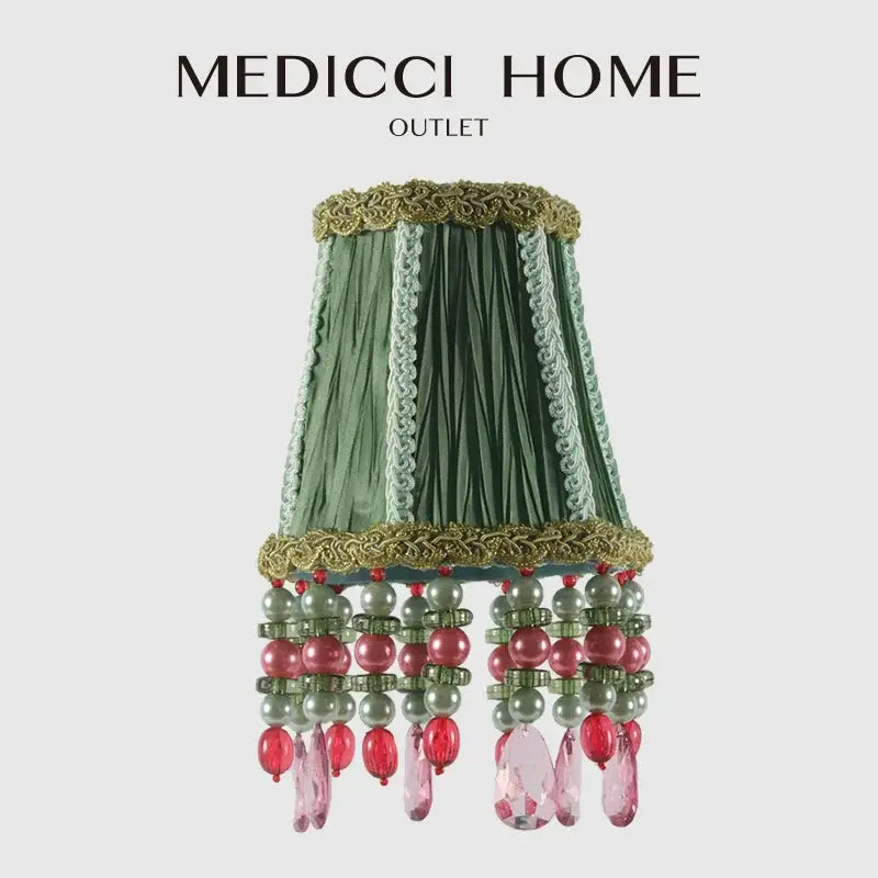 Bohemia emerald green cloth pleated lampshade bedroom decor with beads