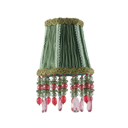 Bohemia emerald green cloth pleated lampshade bedroom decor with beads