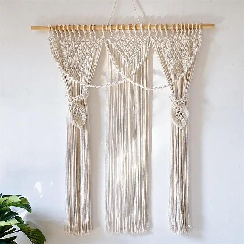 Bohemia macrame cotton curtain with vines bedroom wall hanging