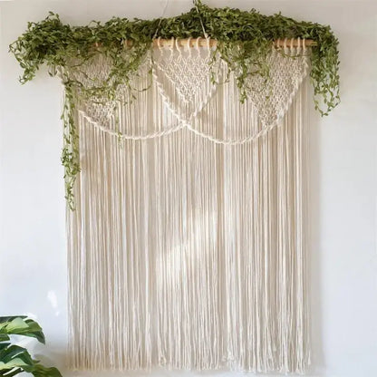 Bohemia macrame cotton curtain with vines bedroom wall hanging