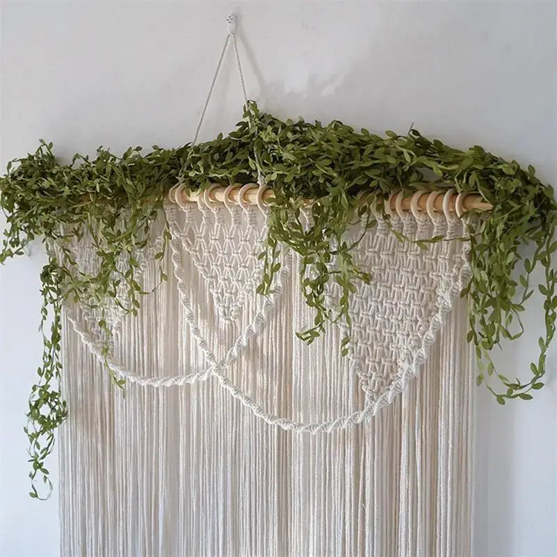 Bohemia macrame cotton curtain with vines bedroom wall hanging