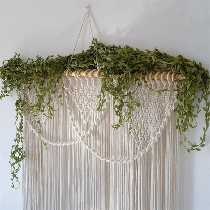 Bohemia macrame cotton curtain with vines bedroom wall hanging