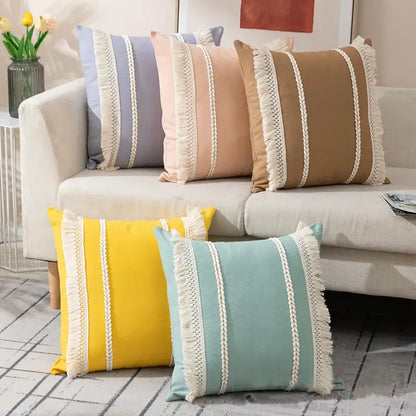 Bohemia tassel cushion cover black & white velvet living room pillow