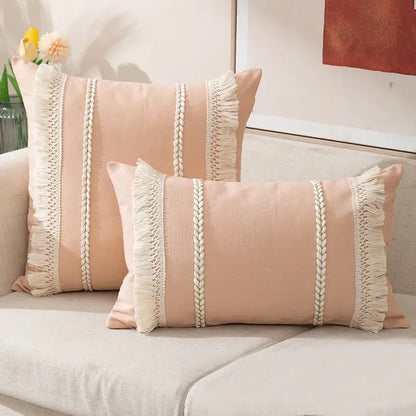 Bohemia tassel cushion cover black & white velvet living room pillow