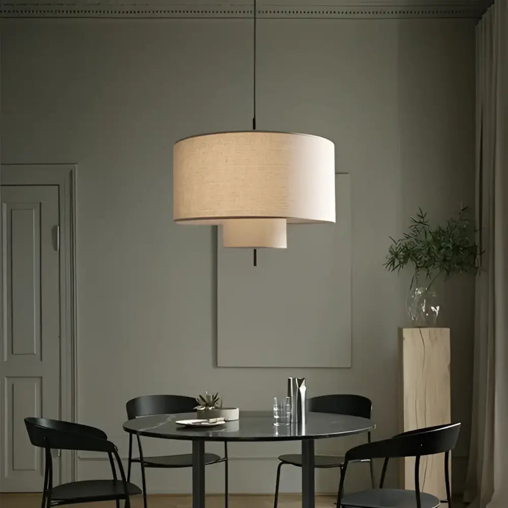 Bohemia wabi sabi beige linen tiered pendant lights for dining room