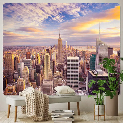 Bohemian art tapestry empire state cityscape living room blanket
