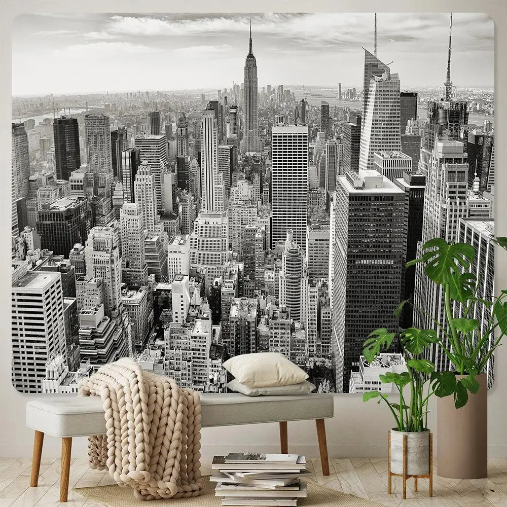 Bohemian art tapestry empire state cityscape living room blanket