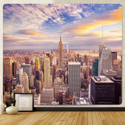 Bohemian art tapestry empire state cityscape living room blanket
