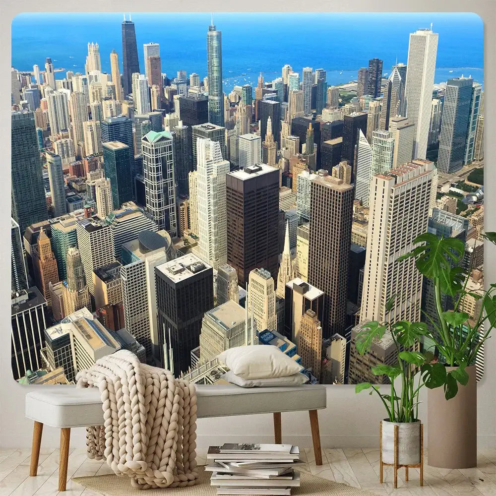 Bohemian art tapestry empire state cityscape living room blanket