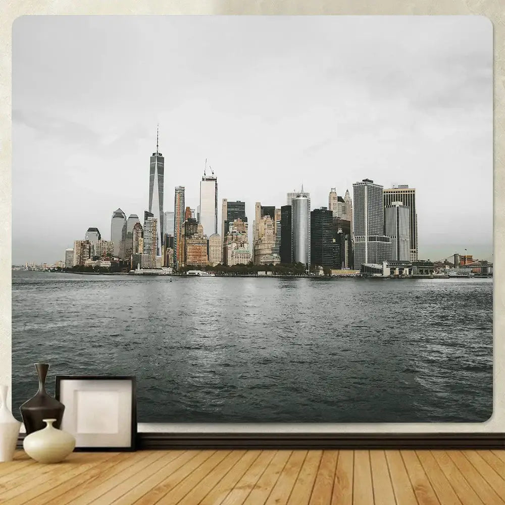 Bohemian art tapestry empire state cityscape living room blanket