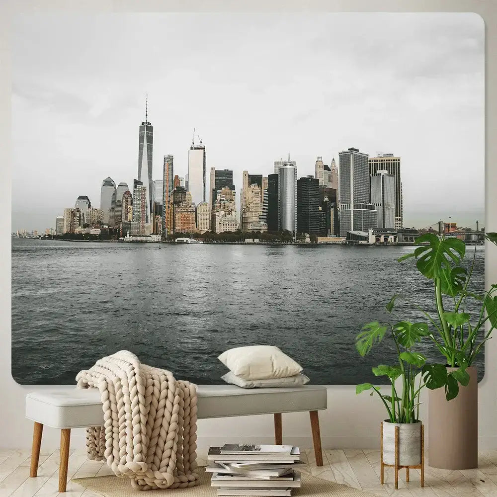 Bohemian art tapestry empire state cityscape living room blanket