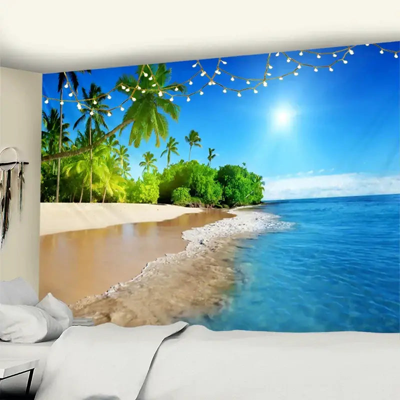 Bohemian beach coconut tree mandala tapestry bedroom wall hanging