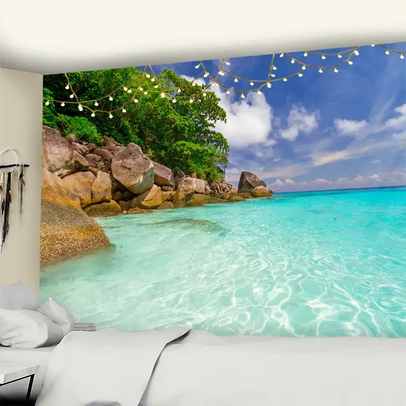 Bohemian beach coconut tree mandala tapestry bedroom wall hanging