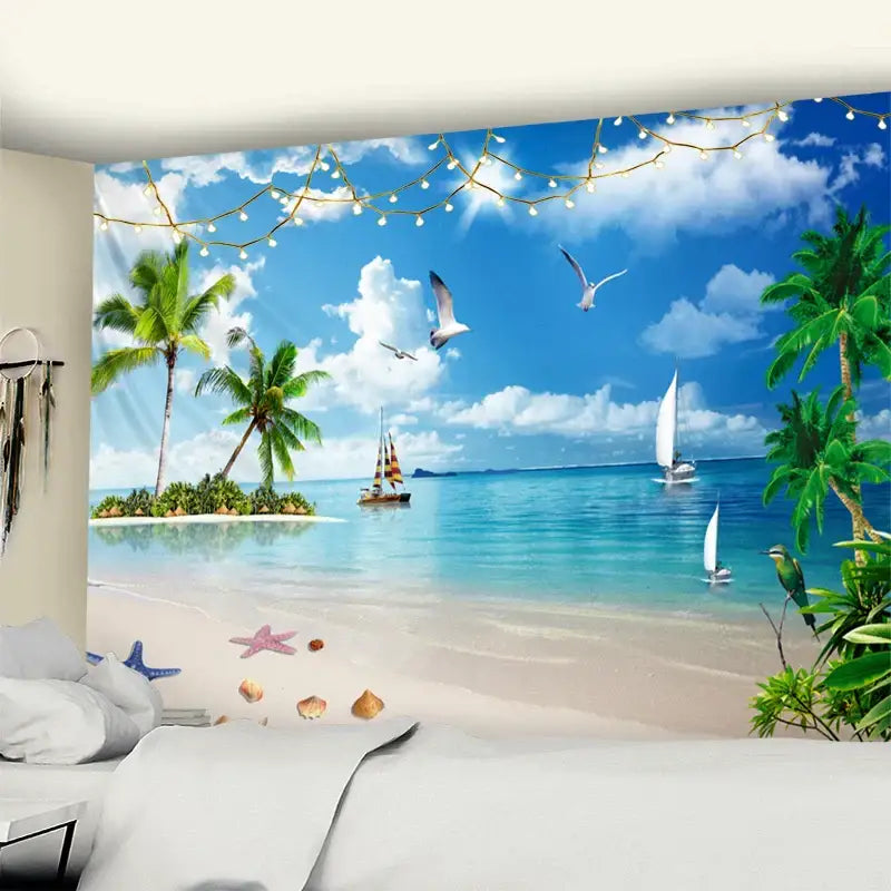 Bohemian beach coconut tree mandala tapestry bedroom wall hanging