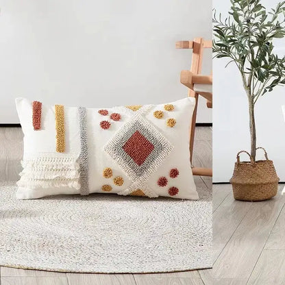 Bohemian beige and brown tufted cushion cover living room pillow