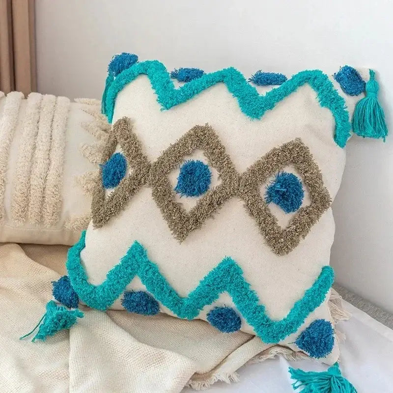 Bohemian beige and brown tufted cushion cover living room pillow