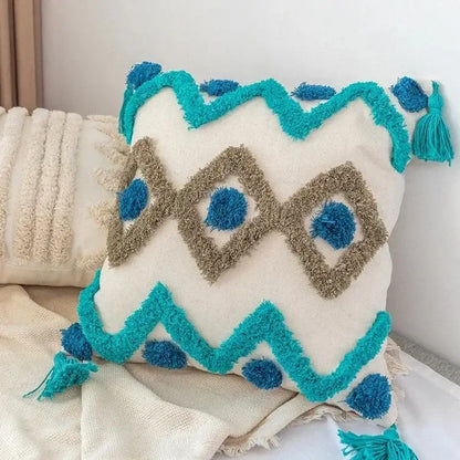 Bohemian beige and brown tufted cushion cover living room pillow