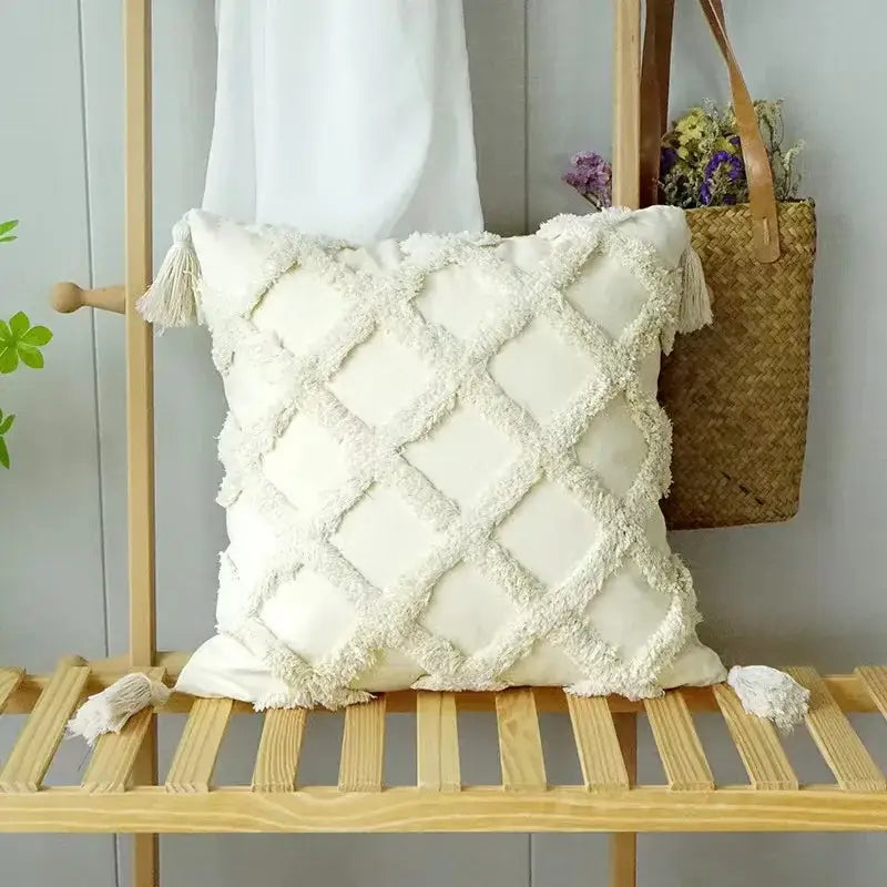 Bohemian beige and brown tufted cushion cover living room pillow