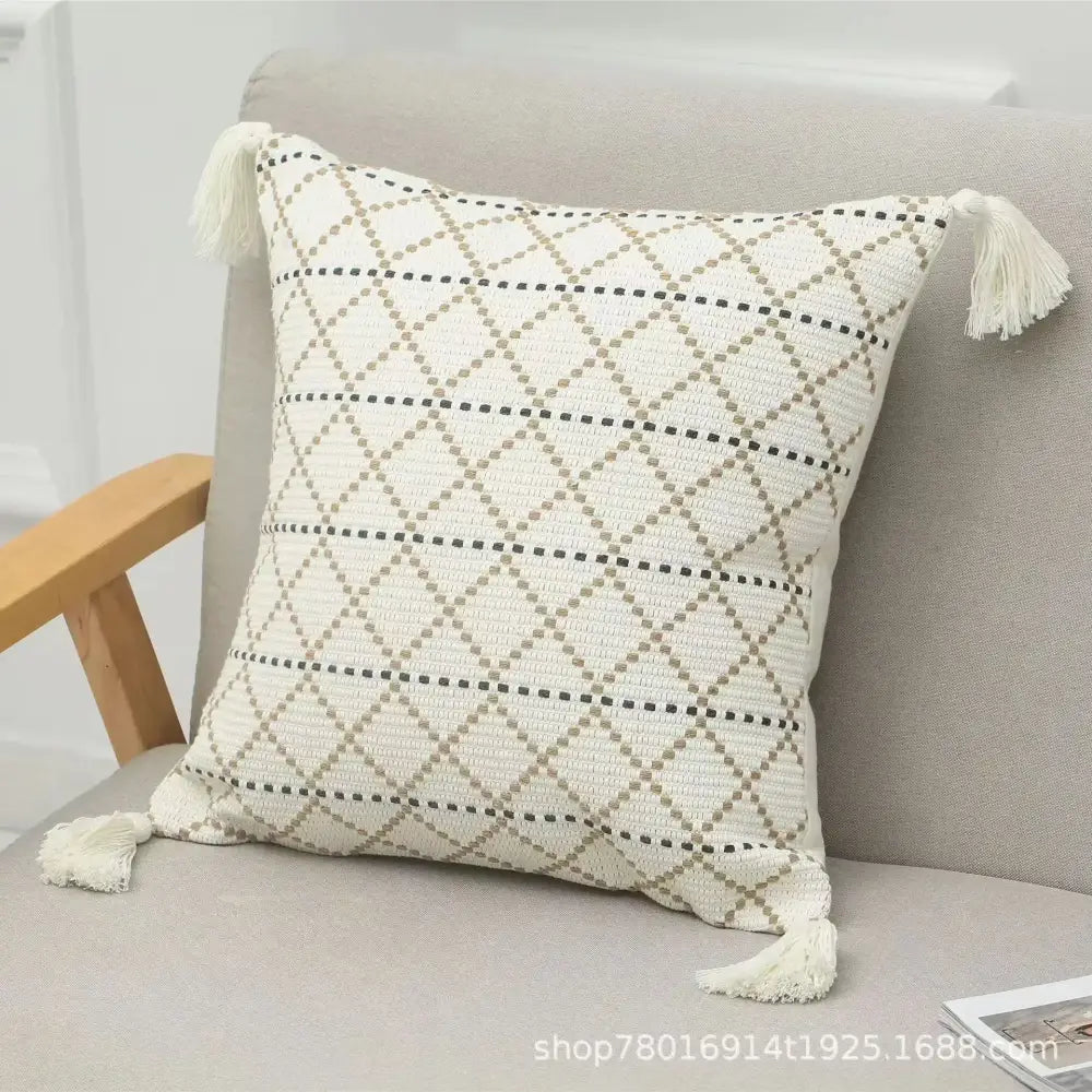 Bohemian beige and brown tufted cushion cover living room pillow