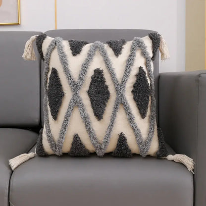 Bohemian beige and brown tufted cushion cover living room pillow