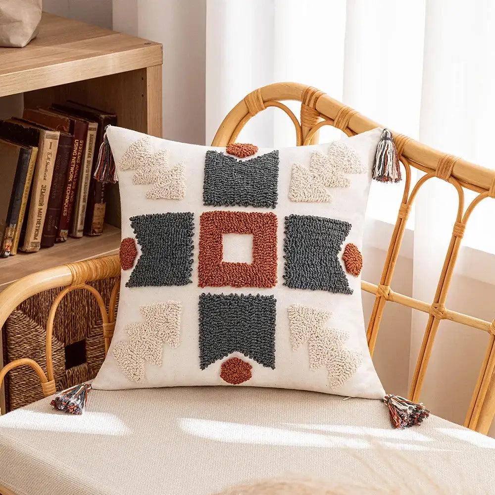 Bohemian beige and brown tufted cushion cover living room pillow