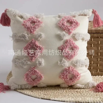 Bohemian beige and brown tufted cushion cover living room pillow