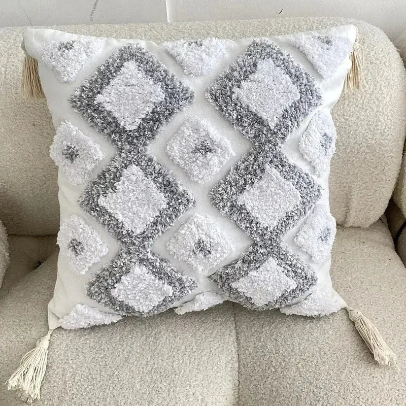 Bohemian beige and brown tufted cushion cover living room pillow