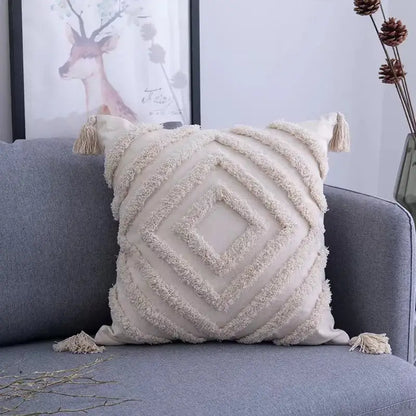 Bohemian beige and brown tufted cushion cover living room pillow