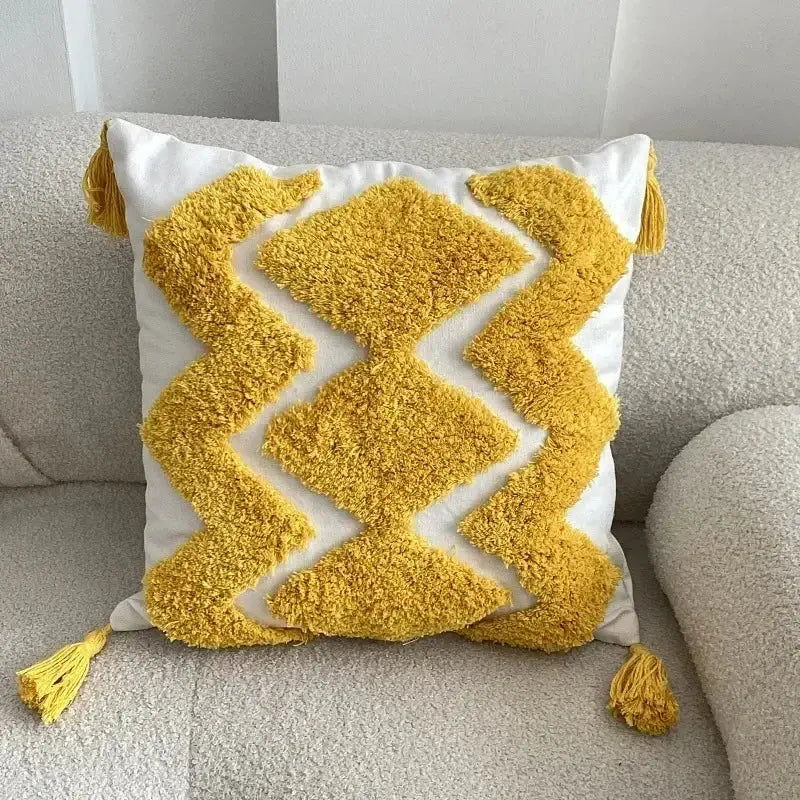 Bohemian beige and brown tufted cushion cover living room pillow