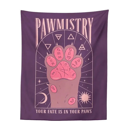 Bohemian beige and pink cat paws tarot tapestry bedroom wall decor