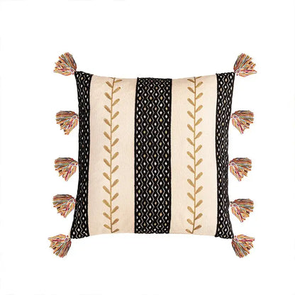 Bohemian beige & black cotton embroidery cushion cover living room
