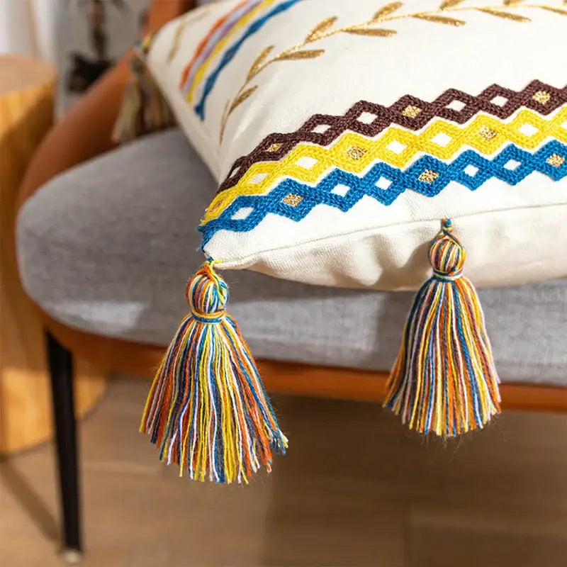 Bohemian beige & black cotton embroidery cushion cover living room