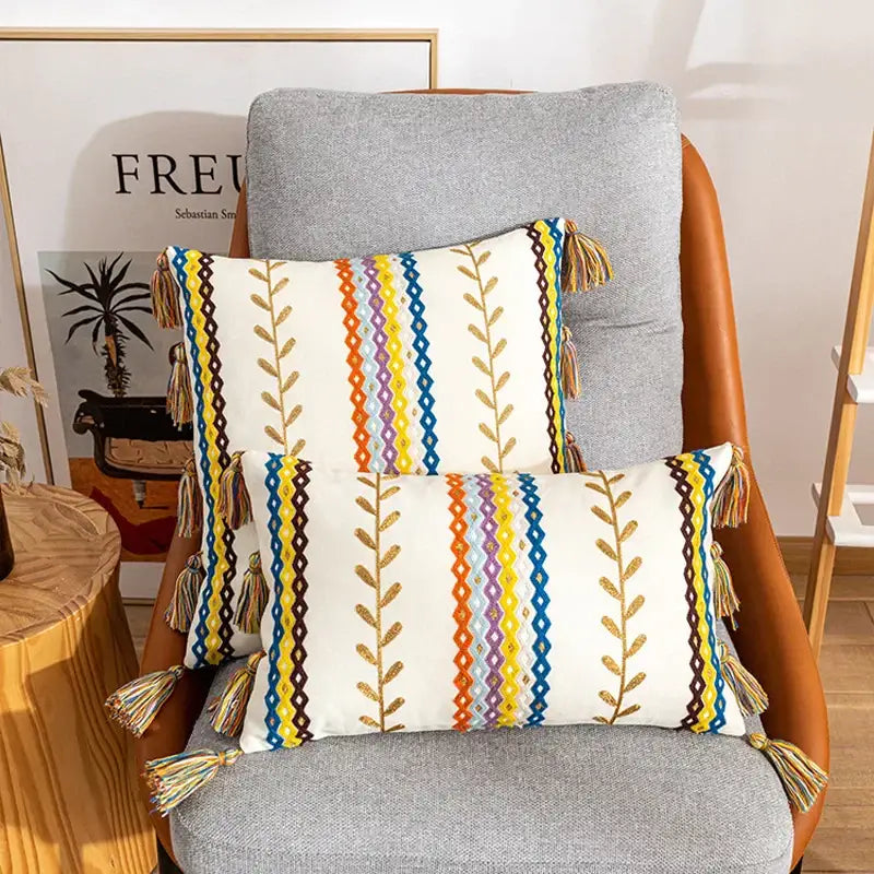 Bohemian beige & black cotton embroidery cushion cover living room