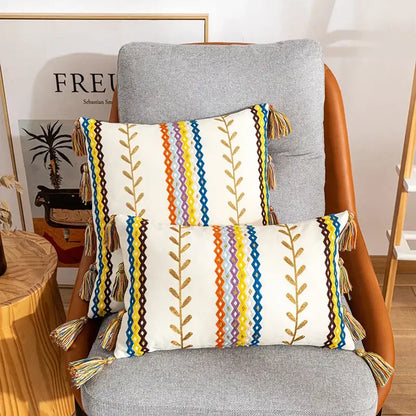 Bohemian beige & black cotton embroidery cushion cover living room