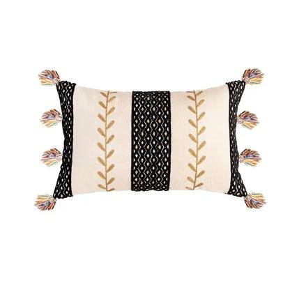 Bohemian beige & black cotton embroidery cushion cover living room