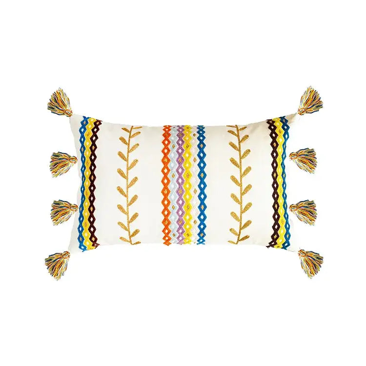Bohemian beige & black cotton embroidery cushion cover living room