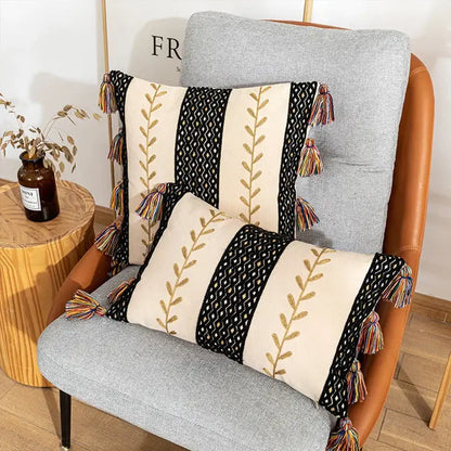 Bohemian beige & black cotton embroidery cushion cover living room